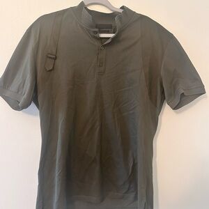 Alexander McQueen Harness Cotton Piqué Polo Shirt 
Men's Olive Green Large
